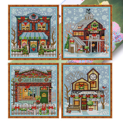 Christmas Cottage 1234 - 14CT Stamped Cross Stitch 15*17CM(Joy Sunday)