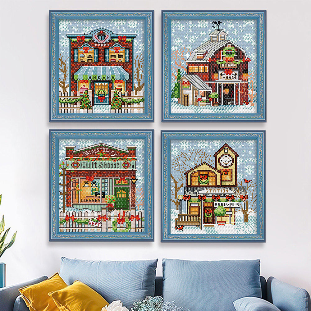 Christmas Cottage 1234 - 14CT Stamped Cross Stitch 15*17CM(Joy Sunday)