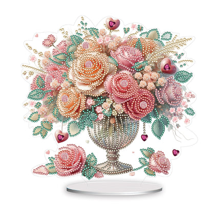 Rose Vase Table Top Diamond Painting Ornament Kits for Office Desktop Decor