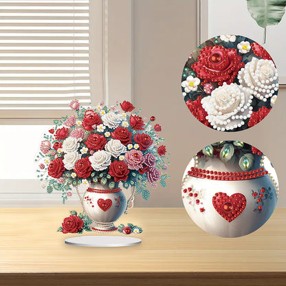 Rose Vase Table Top Diamond Painting Ornament Kits for Office Desktop Decor