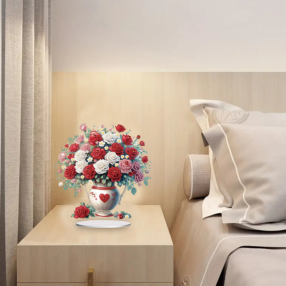 Rose Vase Table Top Diamond Painting Ornament Kits for Office Desktop Decor
