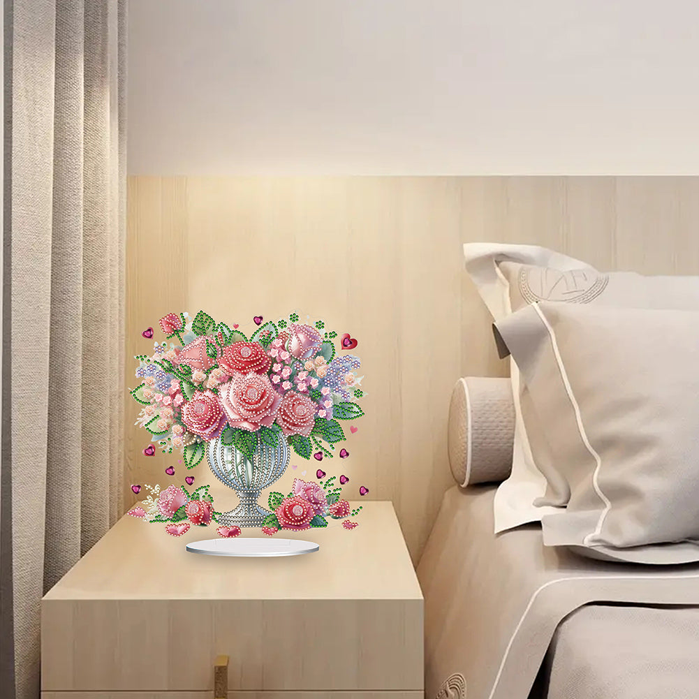 Rose Vase Table Top Diamond Painting Ornament Kits for Office Desktop Decor