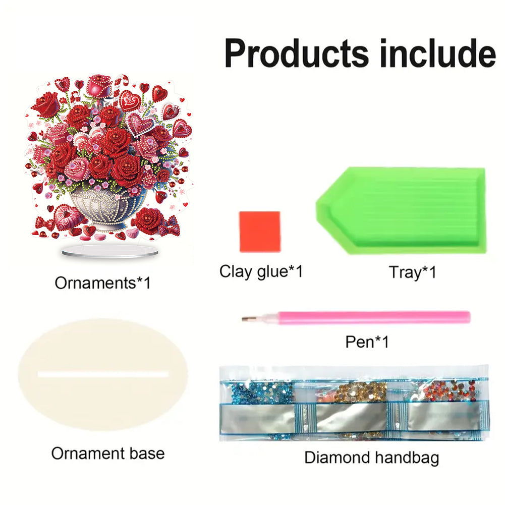 Rose Vase Table Top Diamond Painting Ornament Kits for Office Desktop Decor
