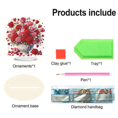Rose Vase Table Top Diamond Painting Ornament Kits for Office Desktop Decor
