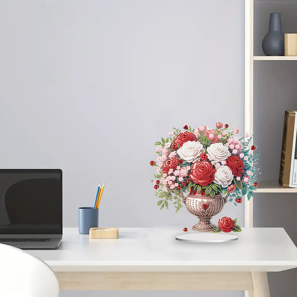Rose Vase Table Top Diamond Painting Ornament Kits for Office Desktop Decor