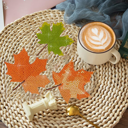 8 Pcs Acrylic Diamond Painting Coasters Kits with Holder Cork Pads (Maple Leaf)