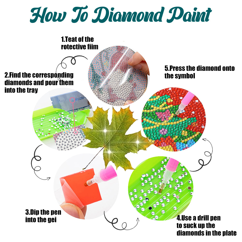 8 Pcs Acrylic Diamond Painting Coasters Kits with Holder Cork Pads (Maple Leaf)