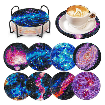 8 Pcs Acrylic Diamond Painting Coasters with Holder Cork Pads (Galactic System)