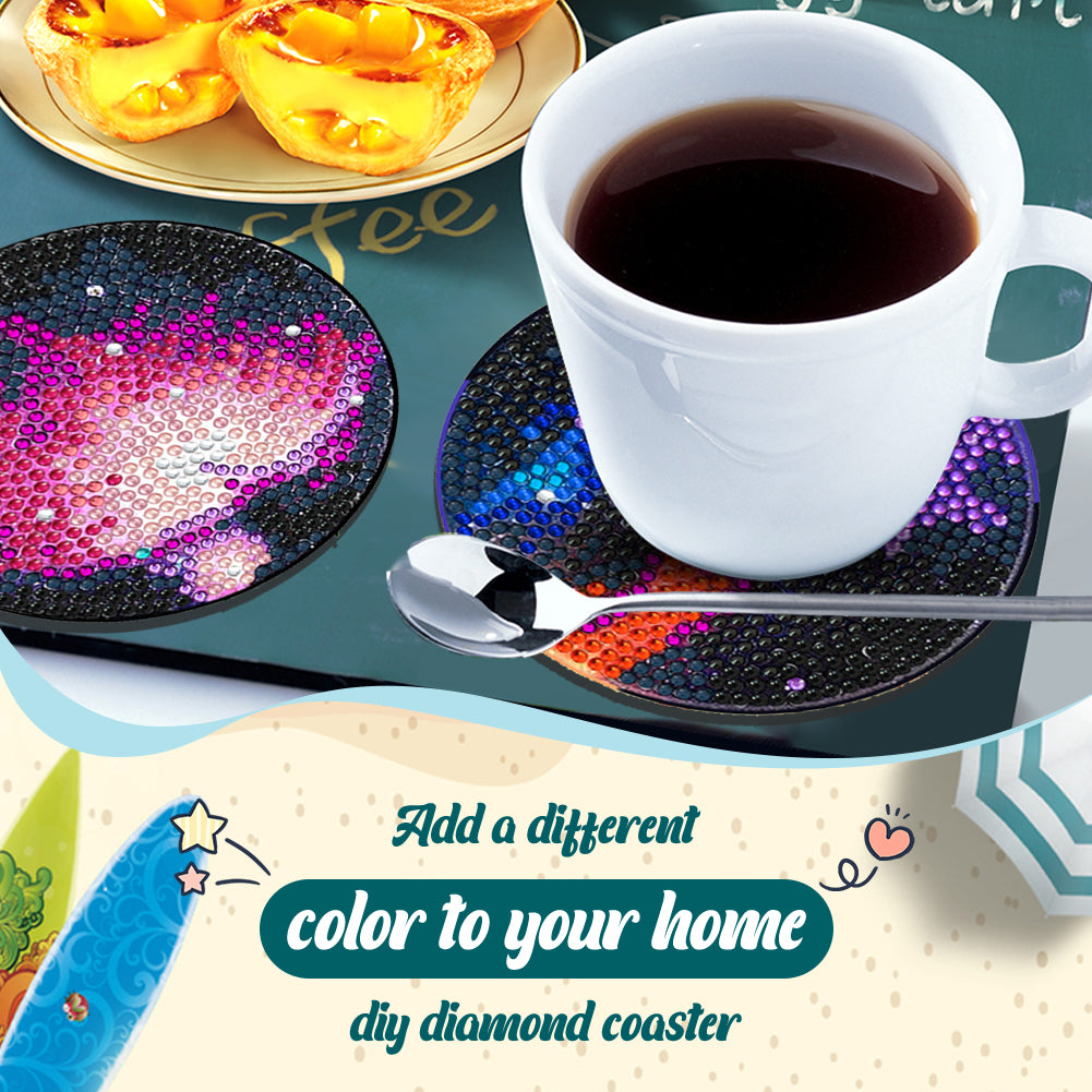 8 Pcs Acrylic Diamond Painting Coasters with Holder Cork Pads (Galactic System)