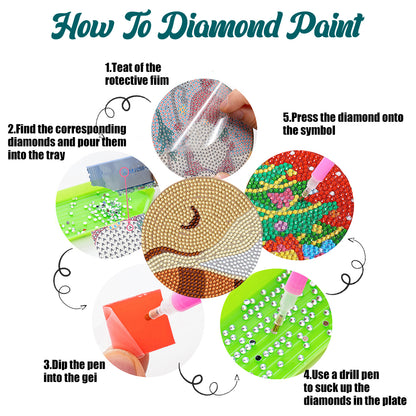 6Pcs Acrylic Diamond Painting Coaster with Holder Cork Pads(Geometric Landscape)