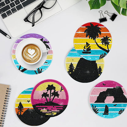 8 Pcs Acrylic Diamond Painting Coasters with Holder Cork Pads (Summer Beach)