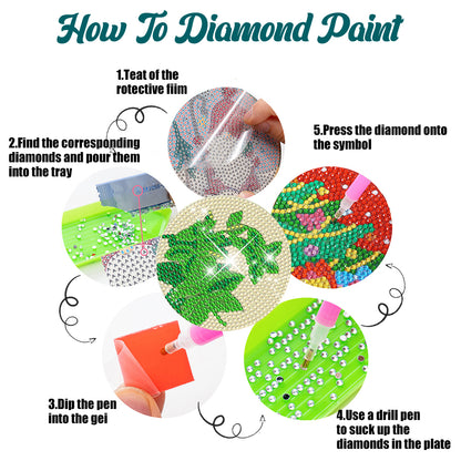 8 Pcs Acrylic Diamond Painting Coasters Kits with Holder Cork Pads (Green Leaf)