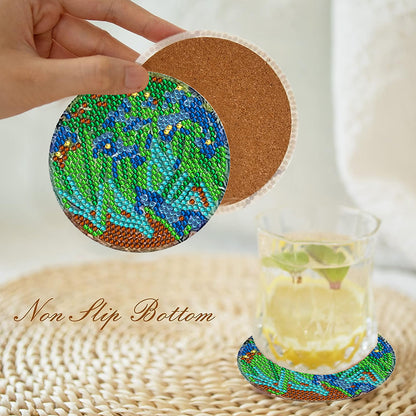 6Pcs Acrylic Diamond Painting Coasters with Holder Cork Pads(Van Gogh Sunflower)