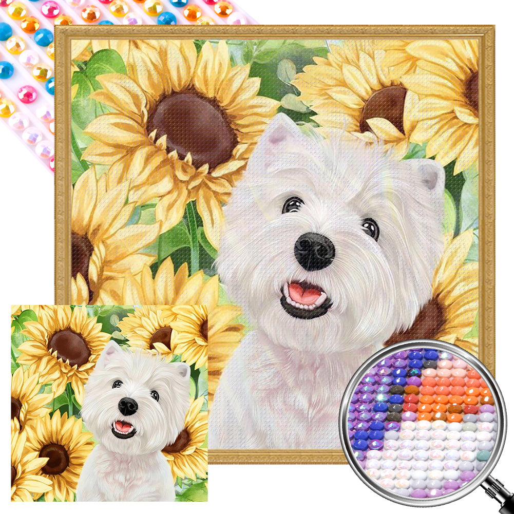 Dog And Sunflower - Full AB Round Drill Diamond Painting 30*30CM