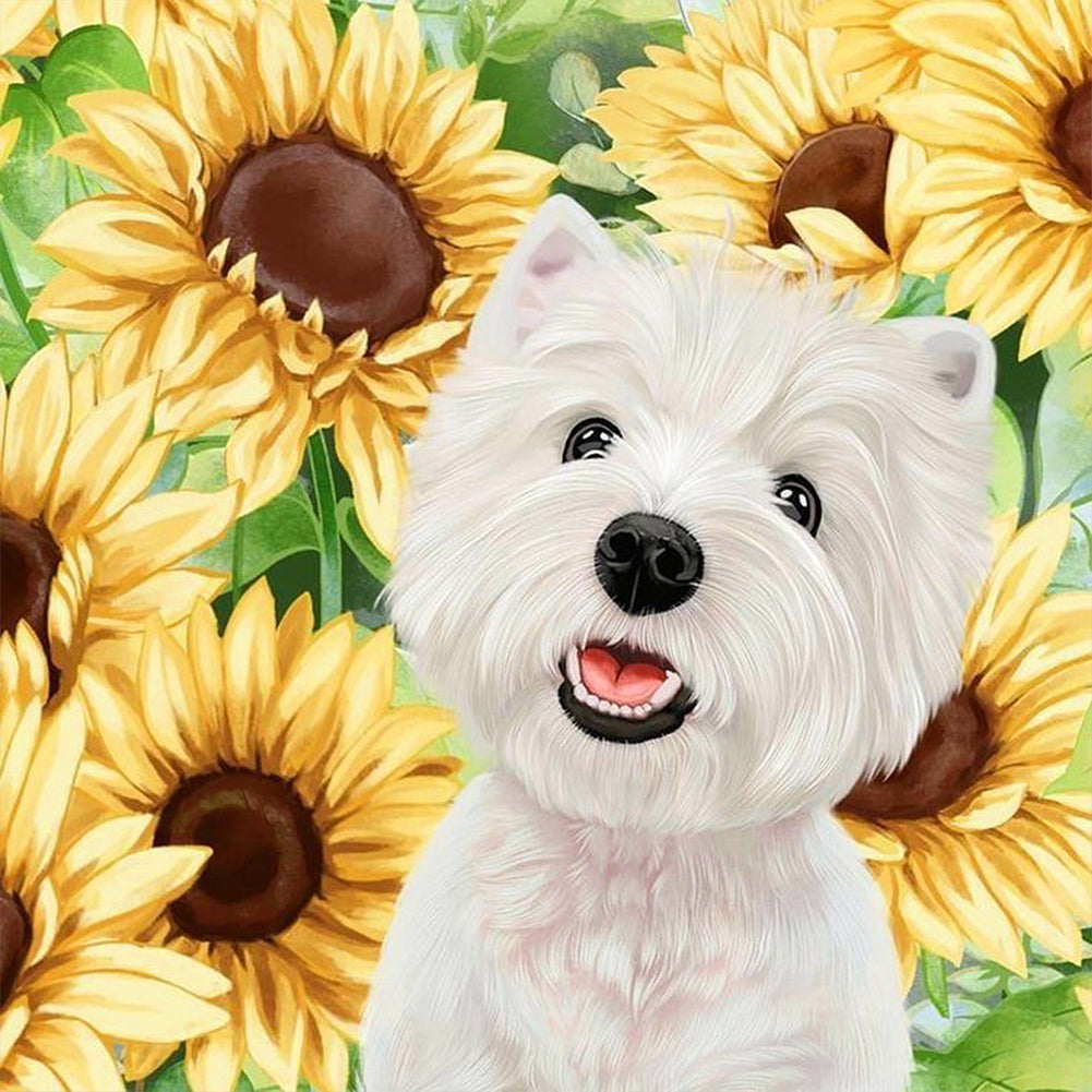 Dog And Sunflower - Full AB Round Drill Diamond Painting 30*30CM