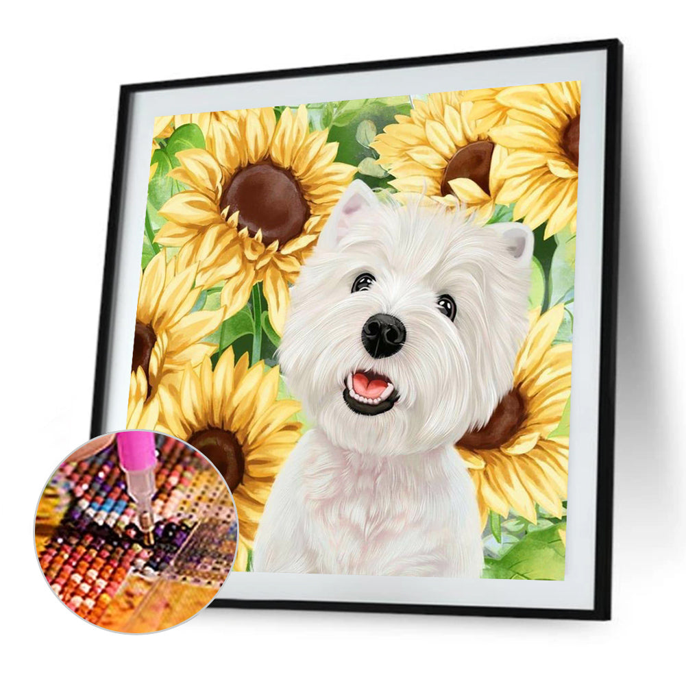 Dog And Sunflower - Full AB Round Drill Diamond Painting 30*30CM