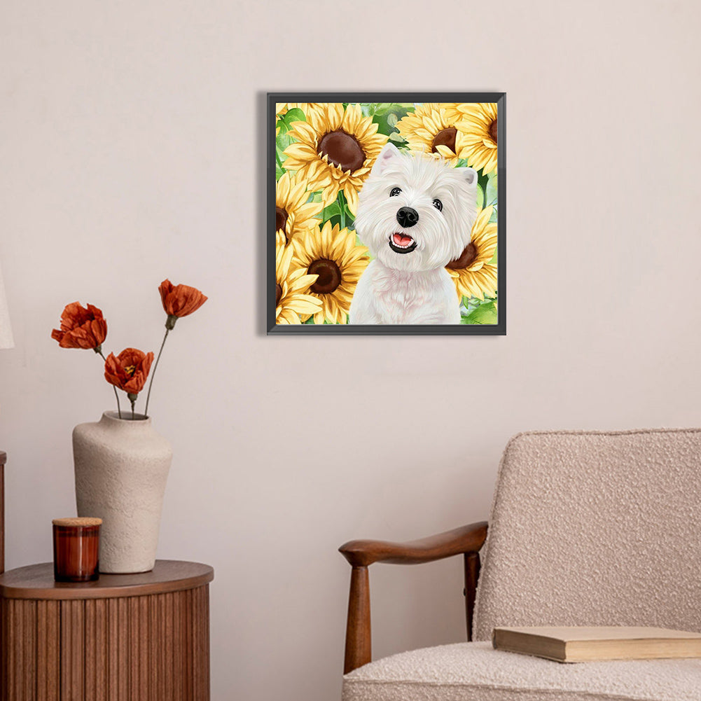 Dog And Sunflower - Full AB Round Drill Diamond Painting 30*30CM