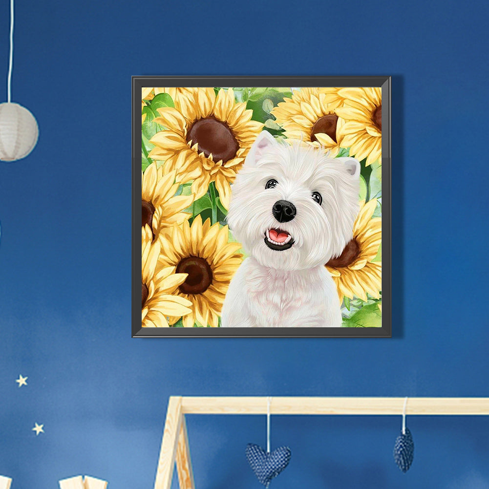 Dog And Sunflower - Full AB Round Drill Diamond Painting 30*30CM