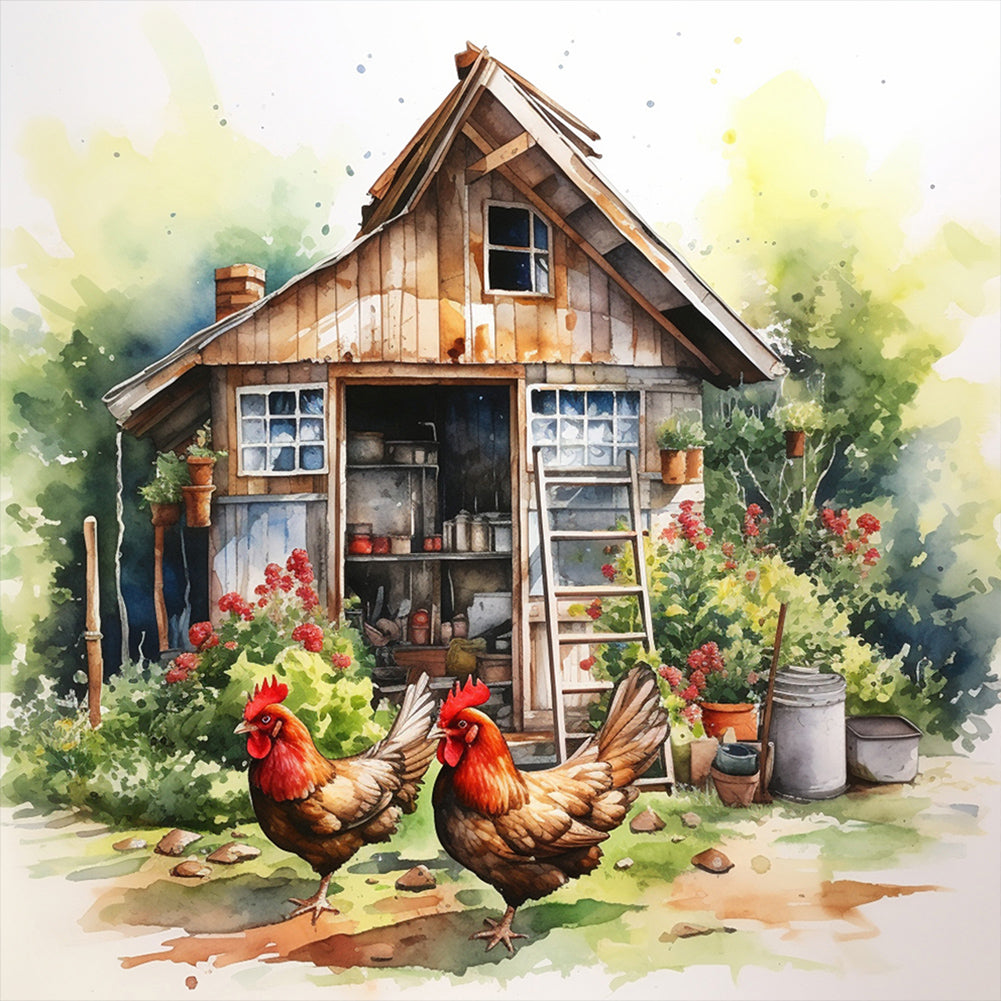 Farm Chicken - Full Round Drill Diamond Painting 30*30CM