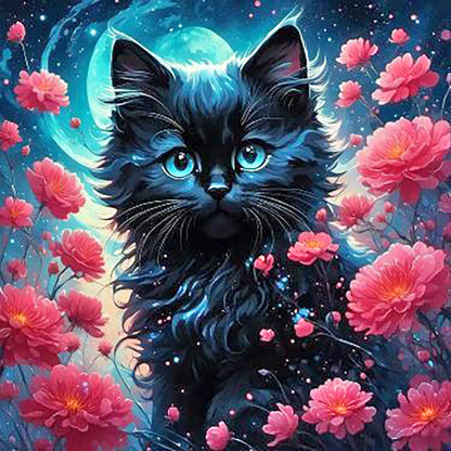 Black Cat Under The Moon - Full Round Drill Diamond Painting 30*30CM