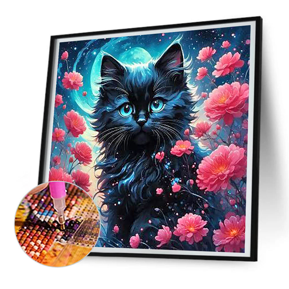 Black Cat Under The Moon - Full Round Drill Diamond Painting 30*30CM