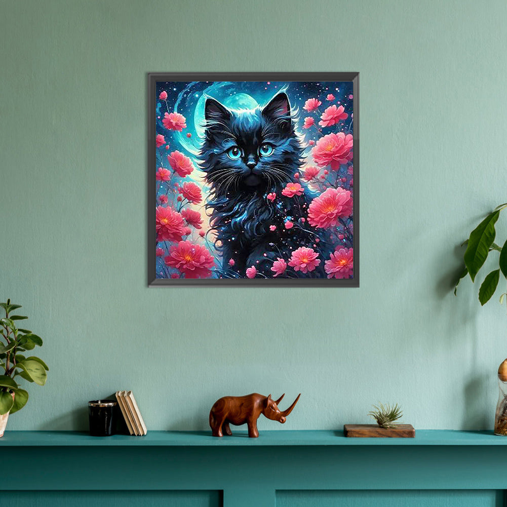 Black Cat Under The Moon - Full Round Drill Diamond Painting 30*30CM