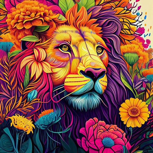 Colorful Lion - Full Round Drill Diamond Painting 30*30CM