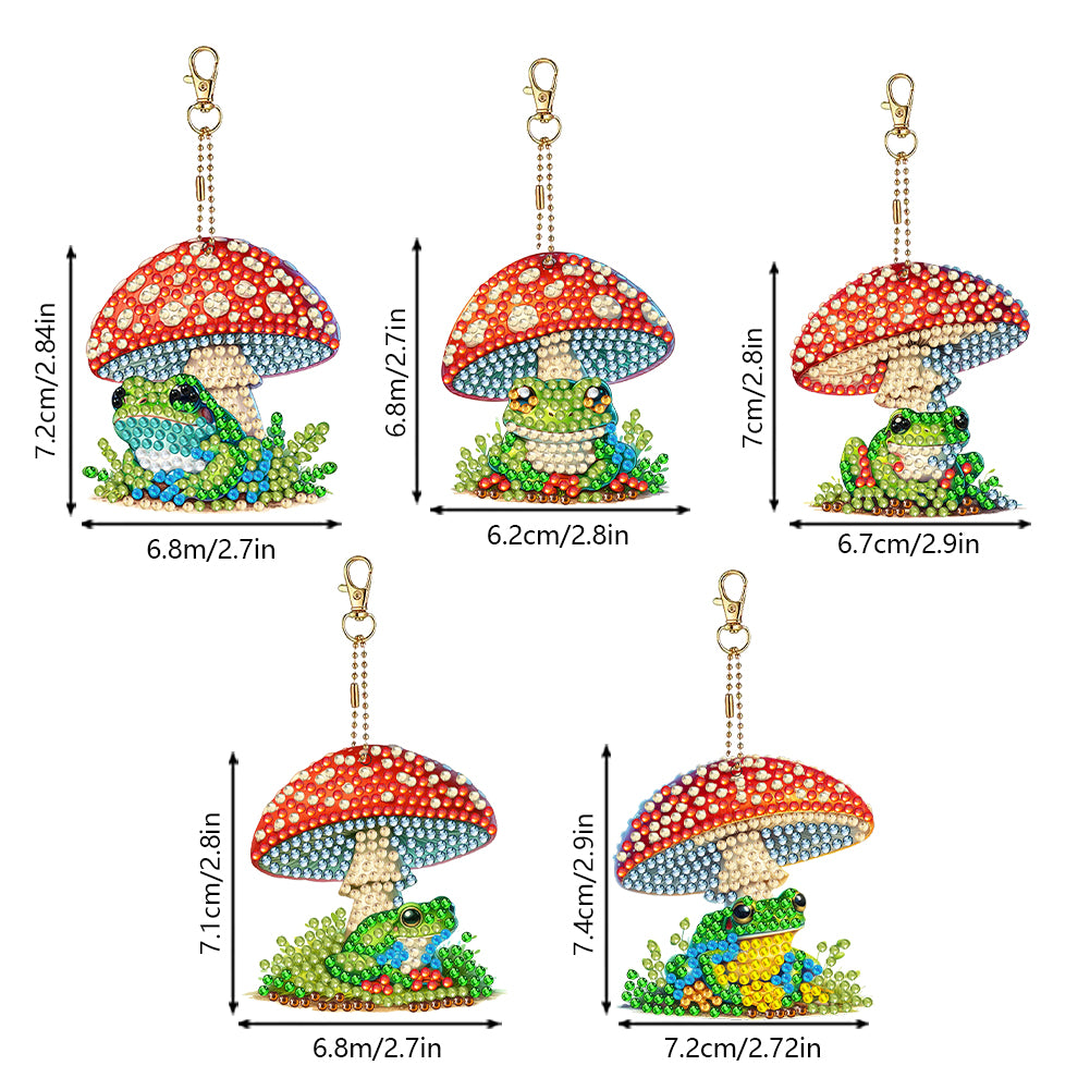 5 Pcs Double Sided Diamond Painting Keychain for Beginners Adult (Mushroom Frog)