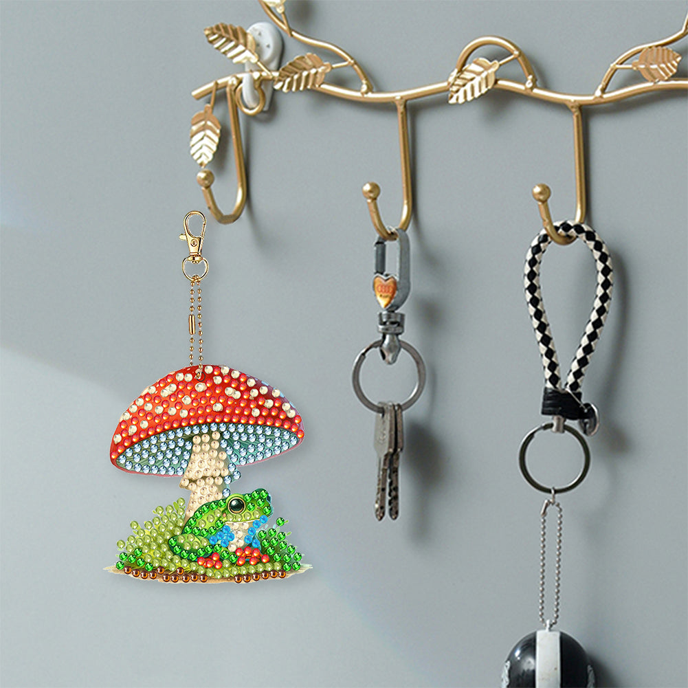 5 Pcs Double Sided Diamond Painting Keychain for Beginners Adult (Mushroom Frog)