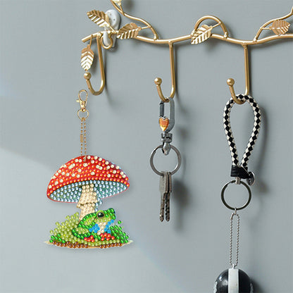 5 Pcs Double Sided Diamond Painting Keychain for Beginners Adult (Mushroom Frog)