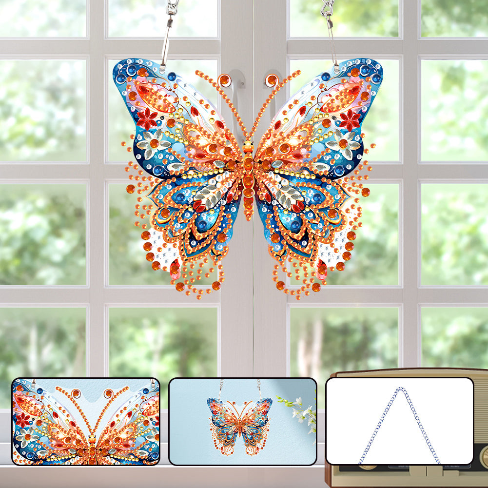 Acrylic Single-Sided Diamond Painting Hanging Pendant for Home Decor (Butterfly)