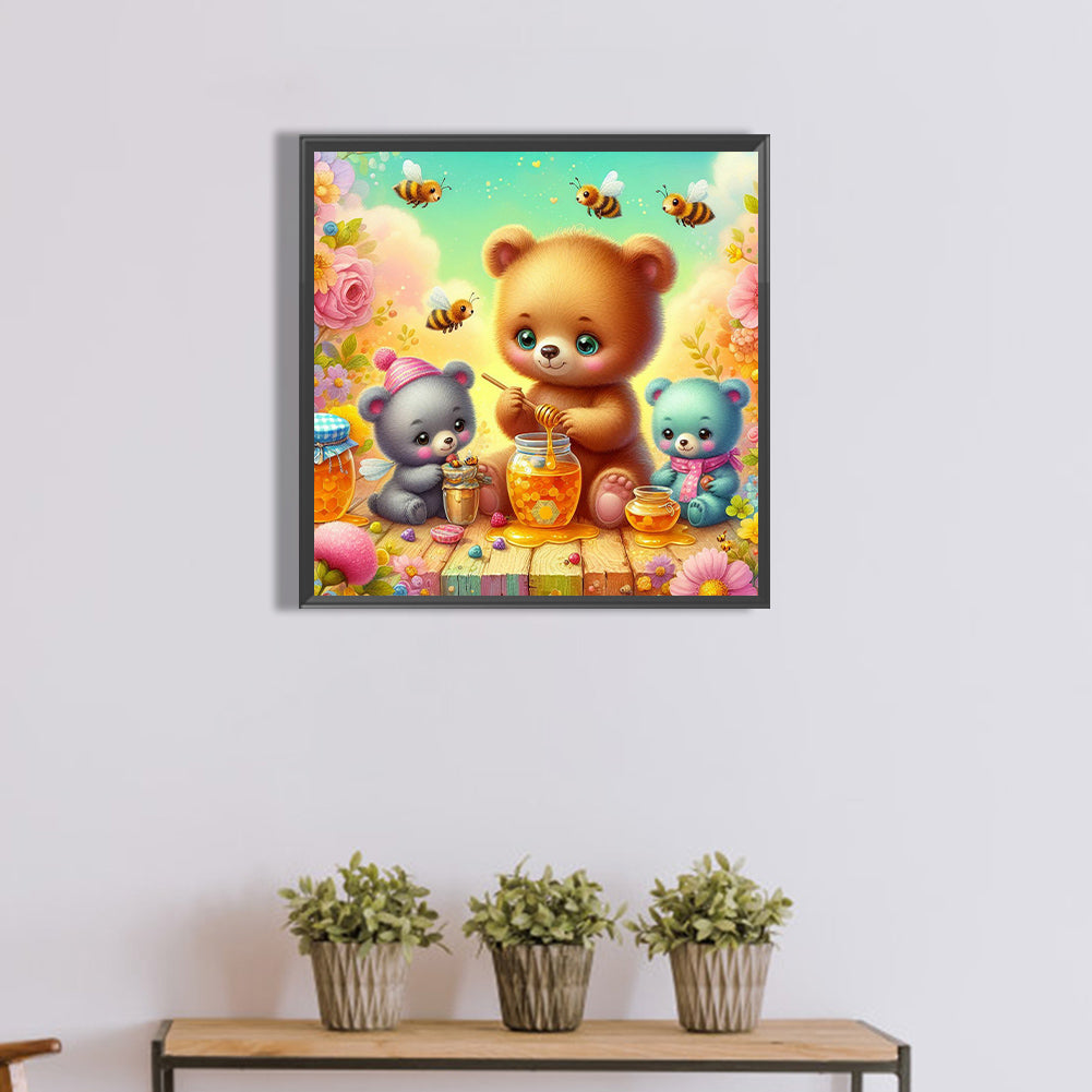 Little Bear Sharing Honey - Full Round Drill Diamond Painting 40*40CM