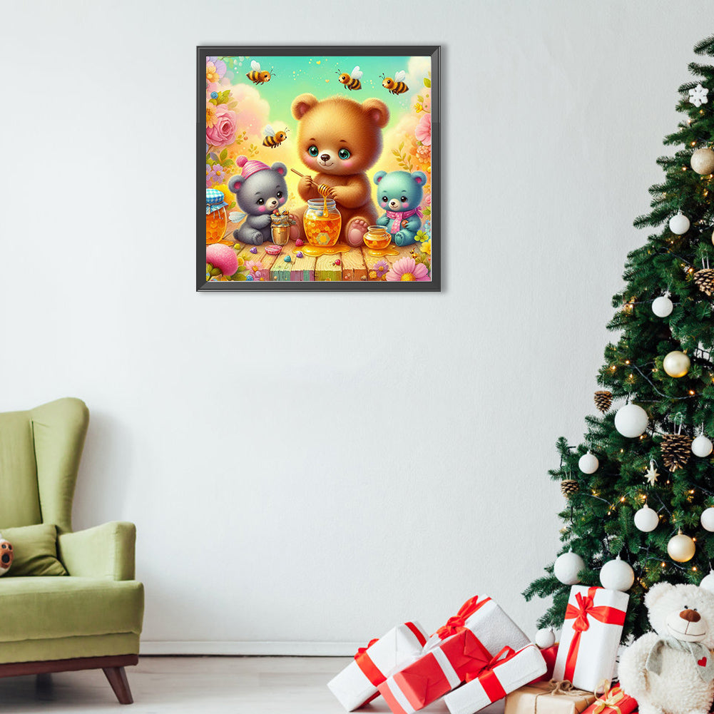 Little Bear Sharing Honey - Full Round Drill Diamond Painting 40*40CM