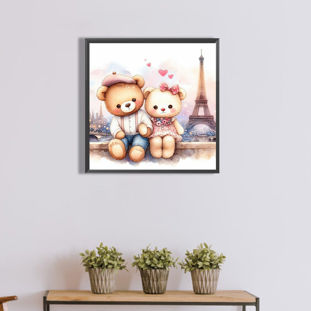 Couple Bears And Iron Tower - Full Round Drill Diamond Painting 40*40CM