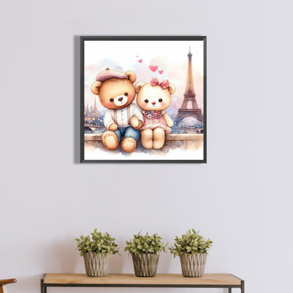 Couple Bears And Iron Tower - Full Round Drill Diamond Painting 40*40CM