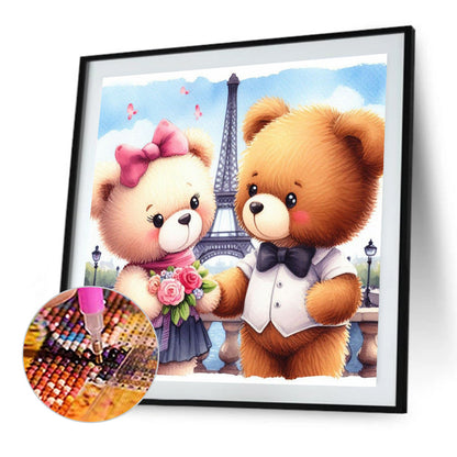 Couple Bears And Eiffel Tower - Full Round Drill Diamond Painting 40*40CM