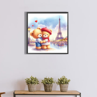 Couple Bears Looking At The Iron Tower - Full Round Drill Diamond Painting 40*40CM