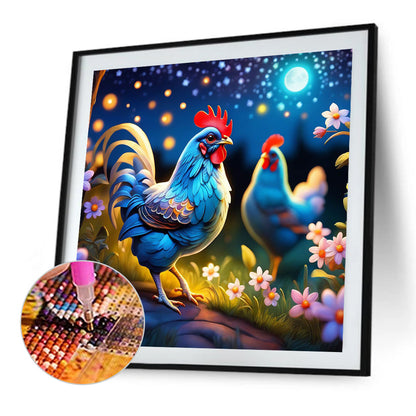 Blue Rooster - Full Round Drill Diamond Painting 40*40CM