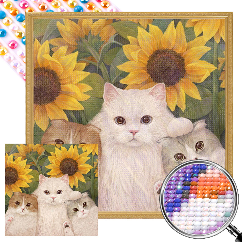 Sunflower And Cat - Full AB Round Drill Diamond Painting 40*40CM