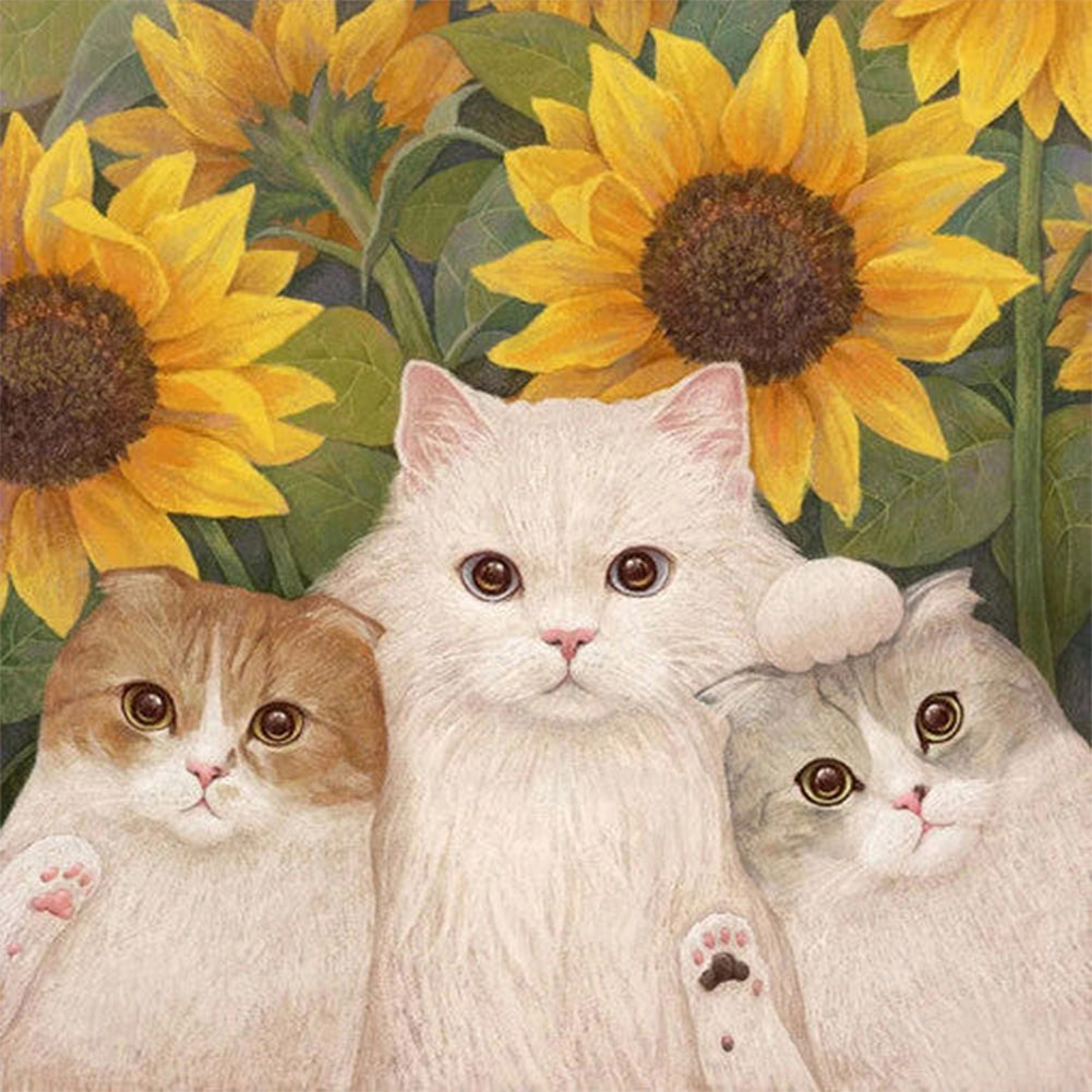 Sunflower And Cat - Full AB Round Drill Diamond Painting 40*40CM