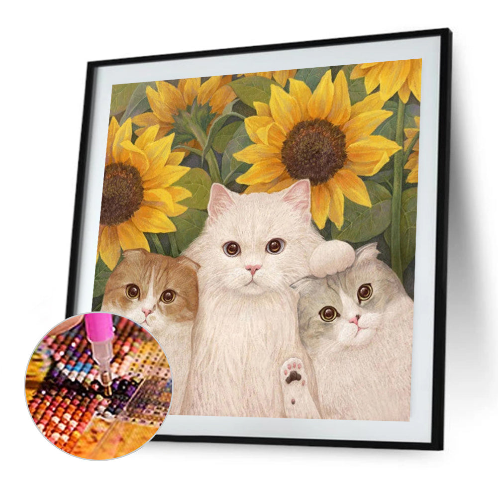 Sunflower And Cat - Full AB Round Drill Diamond Painting 40*40CM