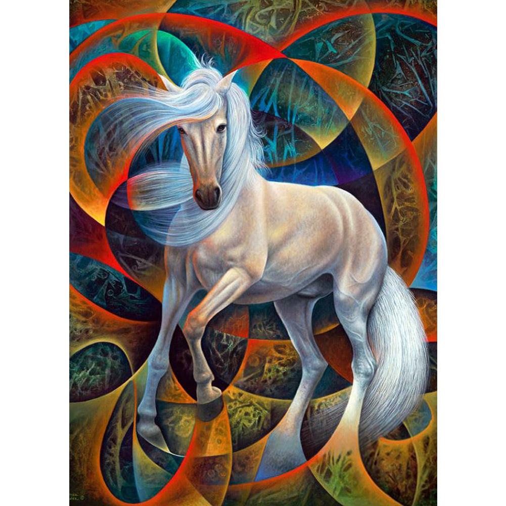 White Horse - Full AB Round Drill Diamond Painting 40*55CM