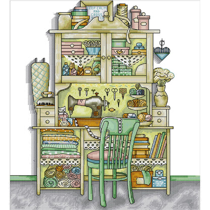 Hand Sewing Cabinet - 14CT Stamped Cross Stitch 38*43CM