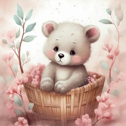 Flower Basket Bear - Full Round Drill Diamond Painting 30*30CM