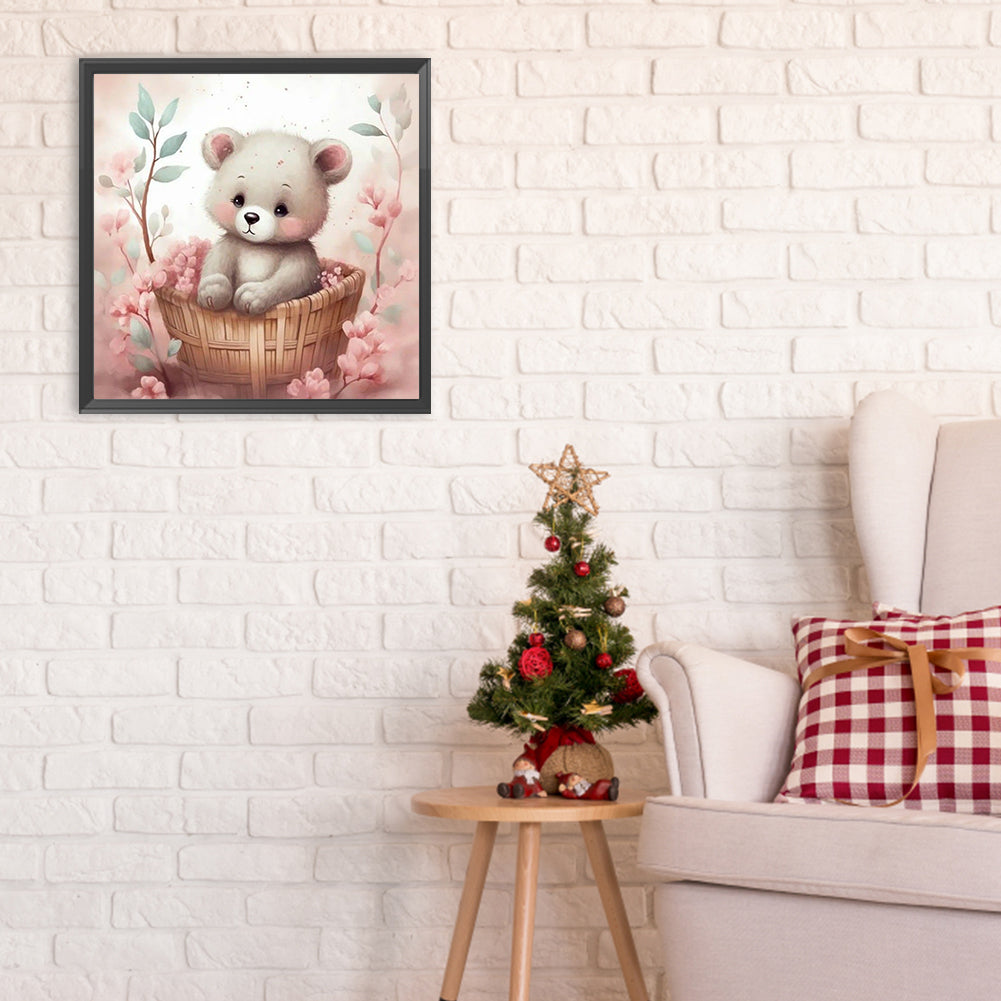 Flower Basket Bear - Full Round Drill Diamond Painting 30*30CM