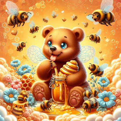 Bear And Bee - Full Round Drill Diamond Painting 30*30CM