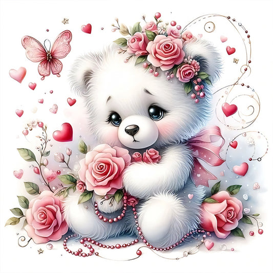 Bear And Rose - Full Round Drill Diamond Painting 30*30CM