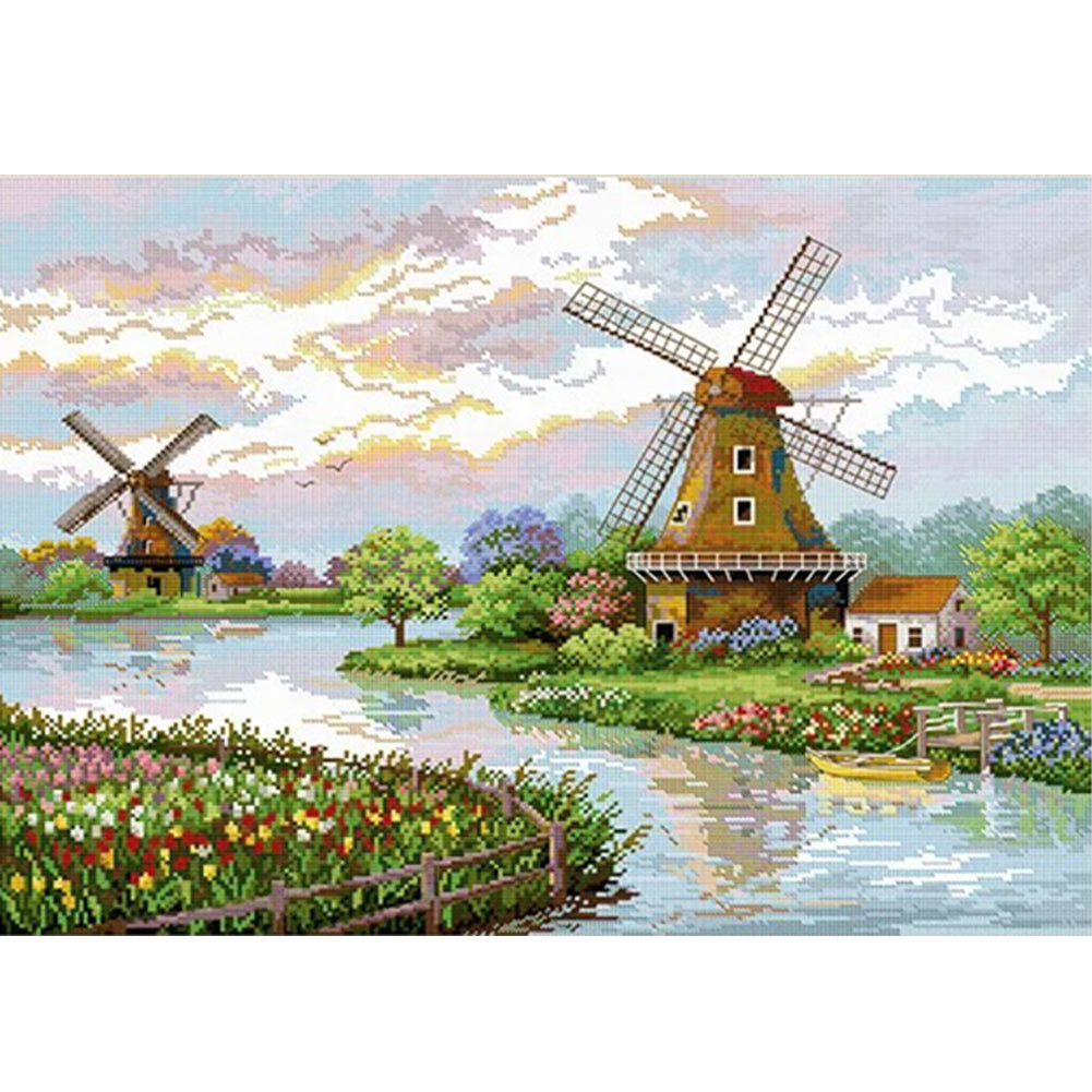 Dutch Windmill - 11CT Stamped Cross Stitch 70*55CM(Spring)