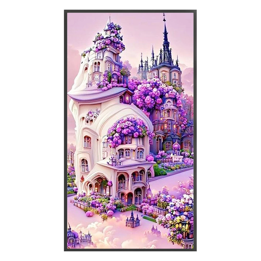 Purple Flower Castle - 11CT Stamped Cross Stitch 40*70CM