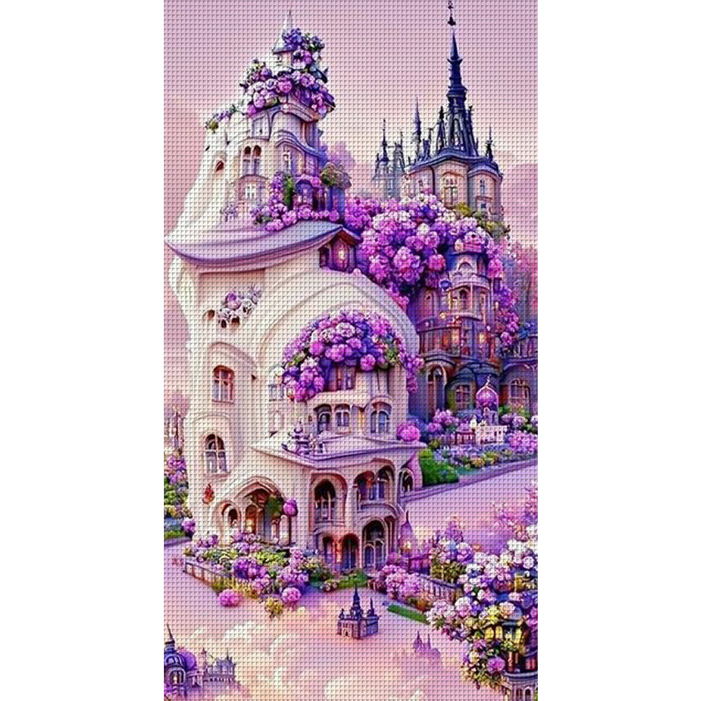 Purple Flower Castle - 11CT Stamped Cross Stitch 40*70CM